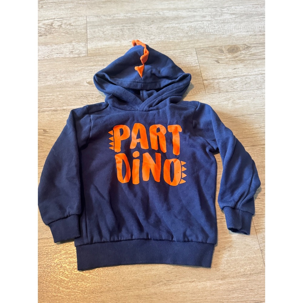 Carters Toddler 3T Navy Blue Part Dino Hoodie Orange 3D Spikes Fleece Pullover